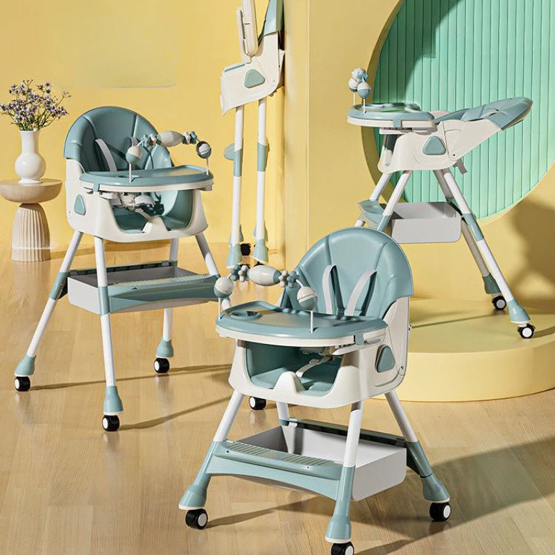Portable Kids Dining Chair,Reinforced Steel Frame Non-Slip Base,Foldable with Wheels Adjustable Tray,Multi-Use Highchair