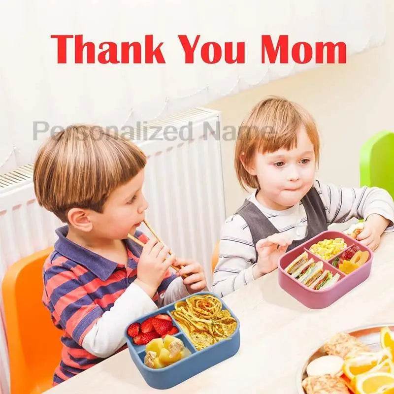 Personalized Name Lunch Box 3 Compartment Silicone Bento Box Portable Leak Proof Microwave Oven Lunch Box Picnic Food Container - AIAZ