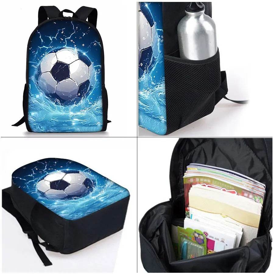 New Football Pattern Three Piece Set Backpacks for Boy and Girls Best Gifts 3D Cartoon School Backpack for Children - AIAZ