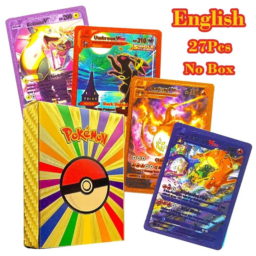 27-110pcs Pokemon Cards Pikachu Gold Silver Black Colorful Vmax GX Vstar Spanish English French German Collection Card Toys Gift - AIAZ
