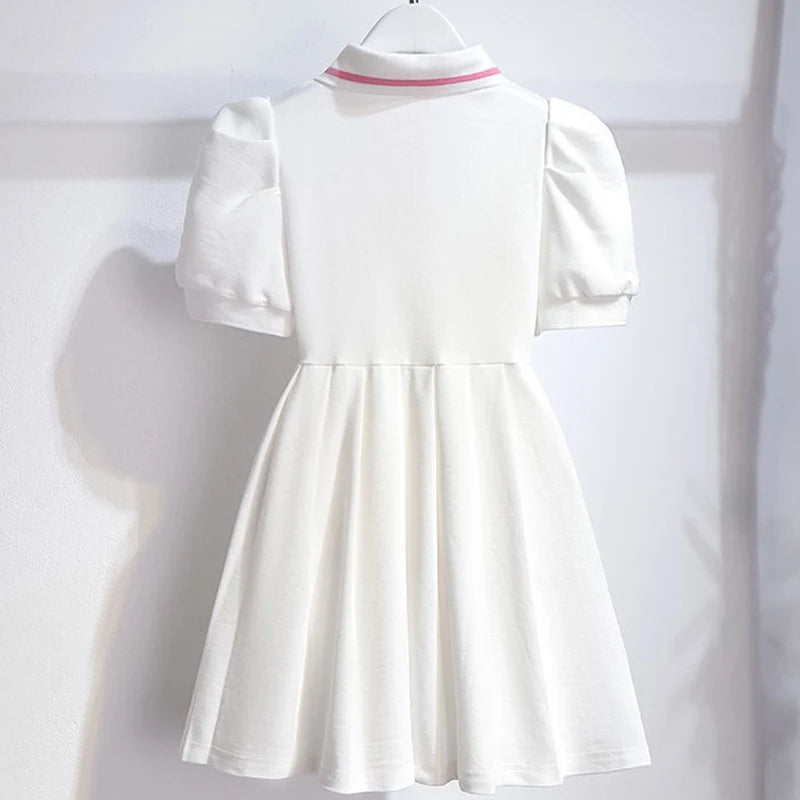 1pcs Summer Children's Dress Girl's Korean Edition Short Sleeves Flip Collar Skirts Pupil Student's Sweet Princess Fashion Dress