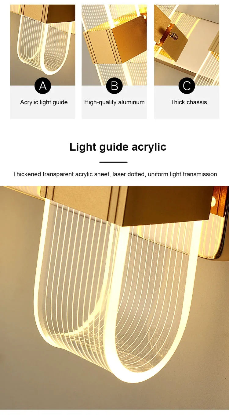 Luxury Creative Super Bright Living Room Bedroom Bedside Hotel Wall Lamp Transparent Line Guided LED Home Lighting Decoration
