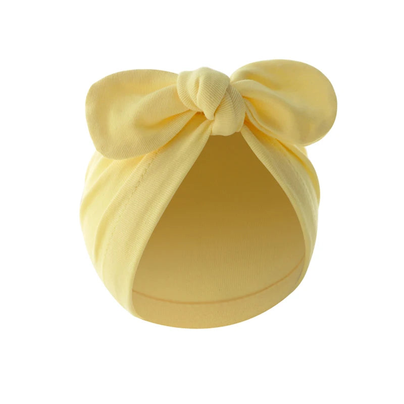 Pudcoco Baby Girls Turban Hat, Soft Elastic Cute Knotted Bow Hat Nursery Beanie Cap for Infant