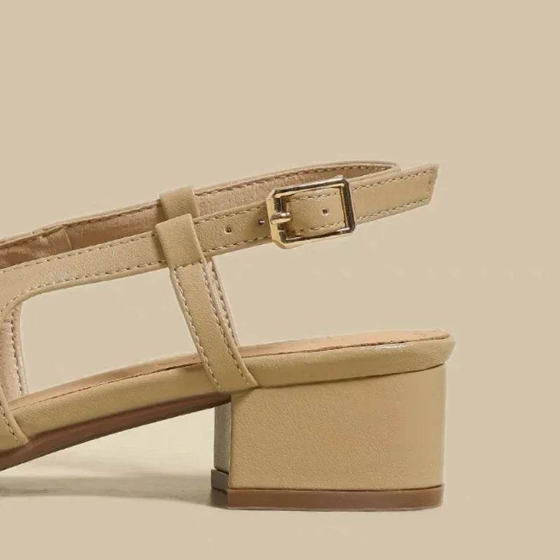 New 2025 Summer Women's Sandals Elegant Medium Heel Toe Mules Comfortable Office Women's Shoes Buckle Heels Dress Shoes - AIAZ