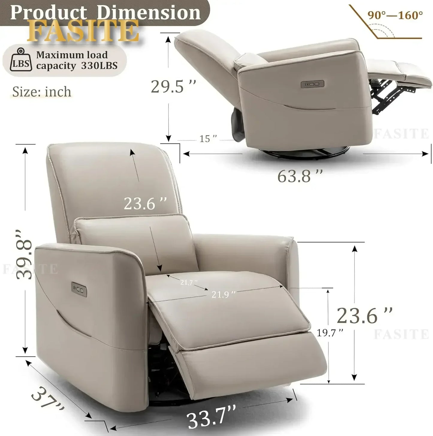 Nordic Minimalist Electric Swivel Recliner Chair, Power Rocker, Glider Nursery,Rocking of Faux Leather