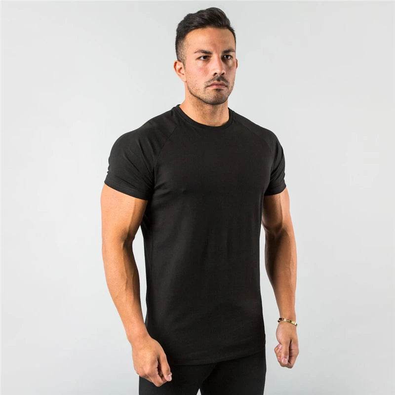 New Fashion Plain Tops Tees Fitness Mens T Shirt Short Sleeve Muscle Joggers Bodybuilding Tshirt Male Gym Clothes Slim Fit Shirt - AIAZ