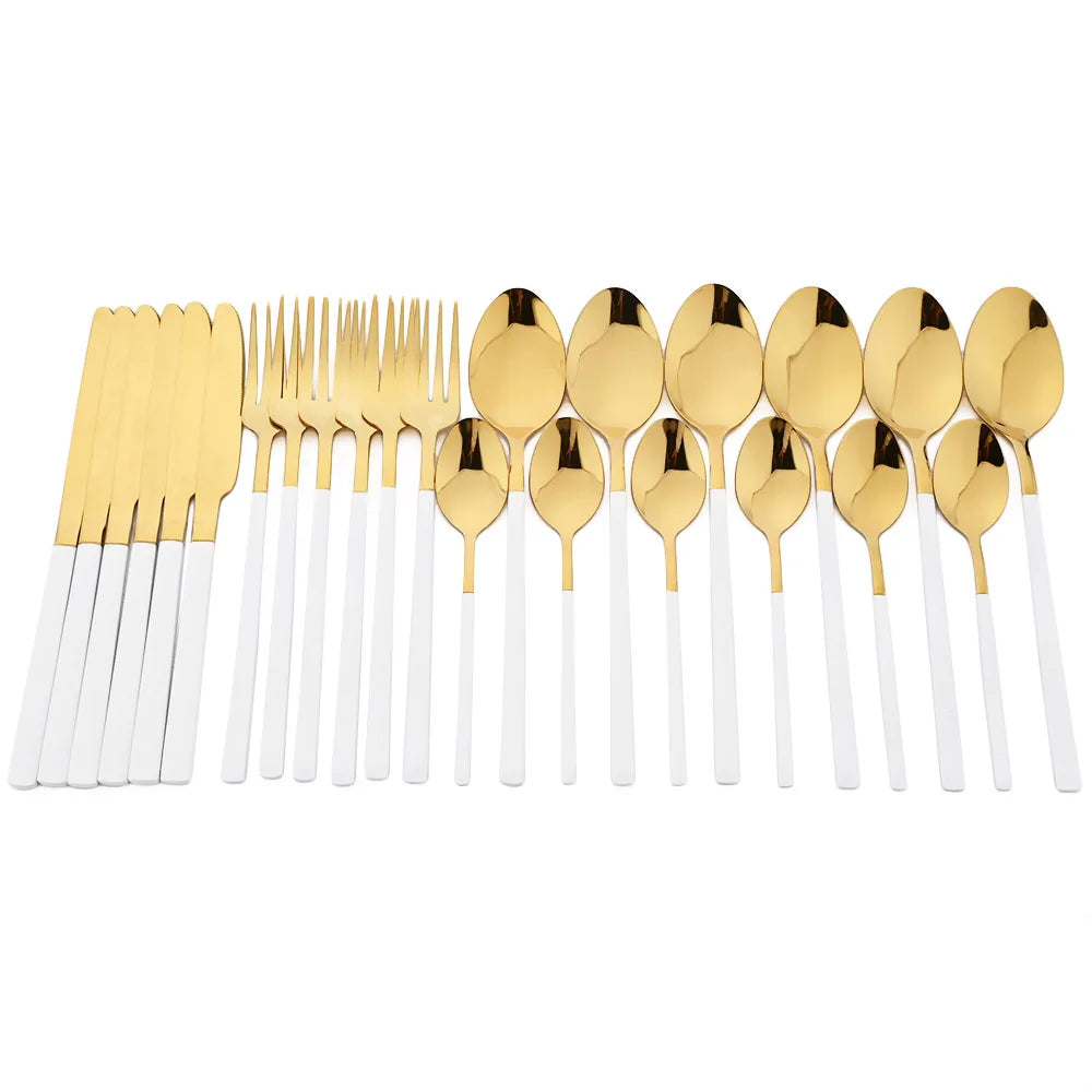 24pcs Knife Fork Spoon Dinnerware Set Rose Gold Tableware Stainless Steel Flatware Kitchen Cutlery Set with Luxury Storage Rack