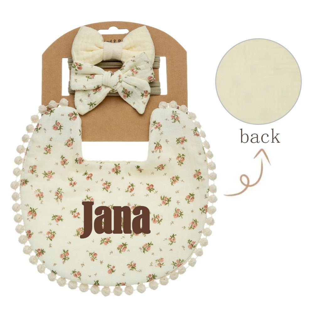 Personalized Custom name Embroidered Newborn letter Nursery Baby Bibs burp cloth suit Cotton Gifts for Boy Girl  ﻿