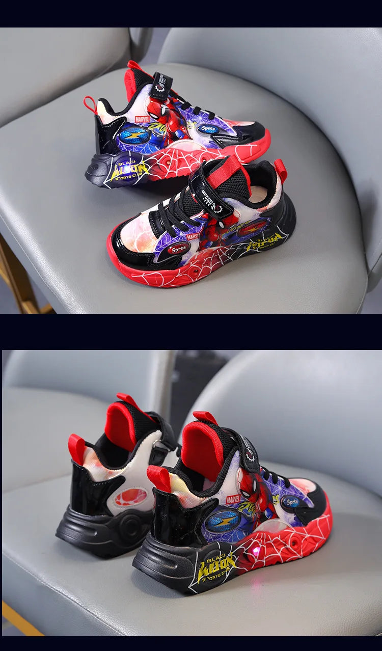 Disney Spider-man Children's Shoes Boys Sneakers Spring Autumn Cartoon Fashion Kids Lighted Sports Shoes Child Boy LED Sneaker