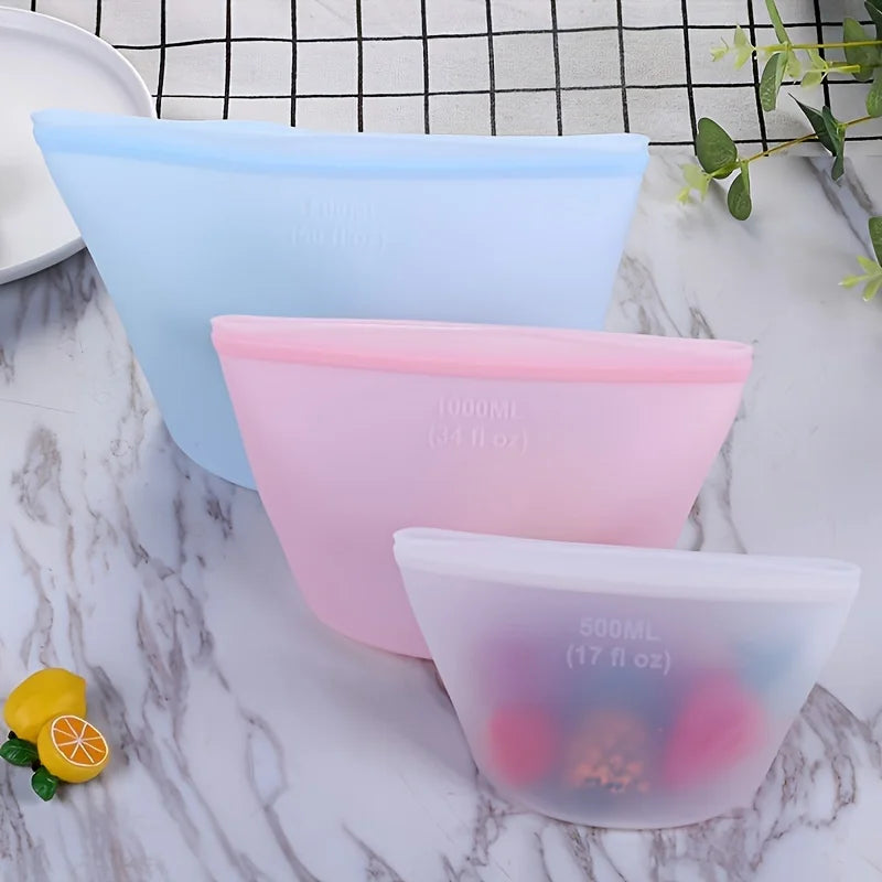 1/3pcs Silicone Food Containers Reusable Storage Bags Leakproof Ziplock Bag Set for Fridge Freezer Fresh-Keeping Kitchen Organiz