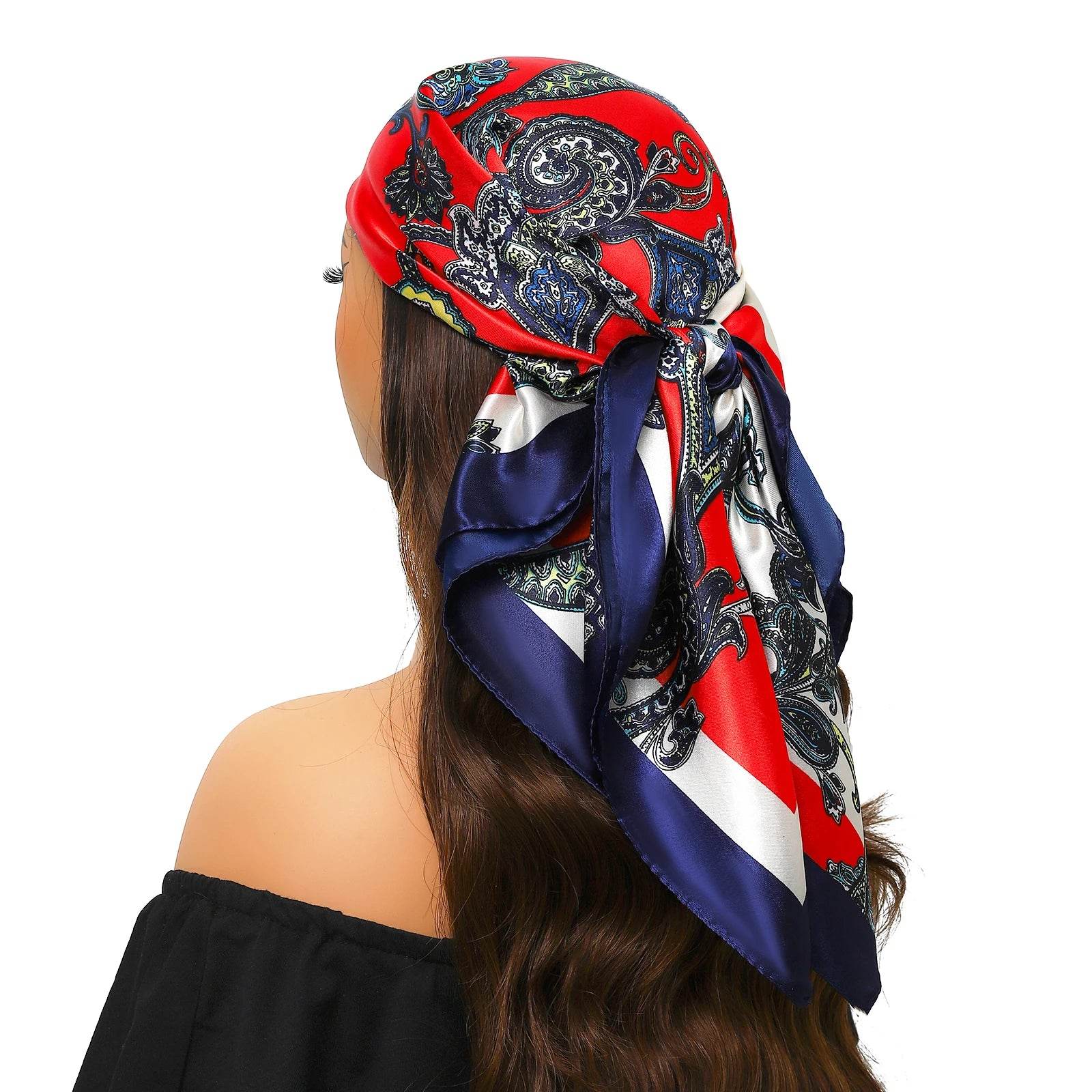 Head Scarf Women Luxury Brand Square 90*90cm Silk Foulard Satin Bandana Cheveux Soft Neckerchief Hijab Hair Scarves For Ladies - AIAZ
