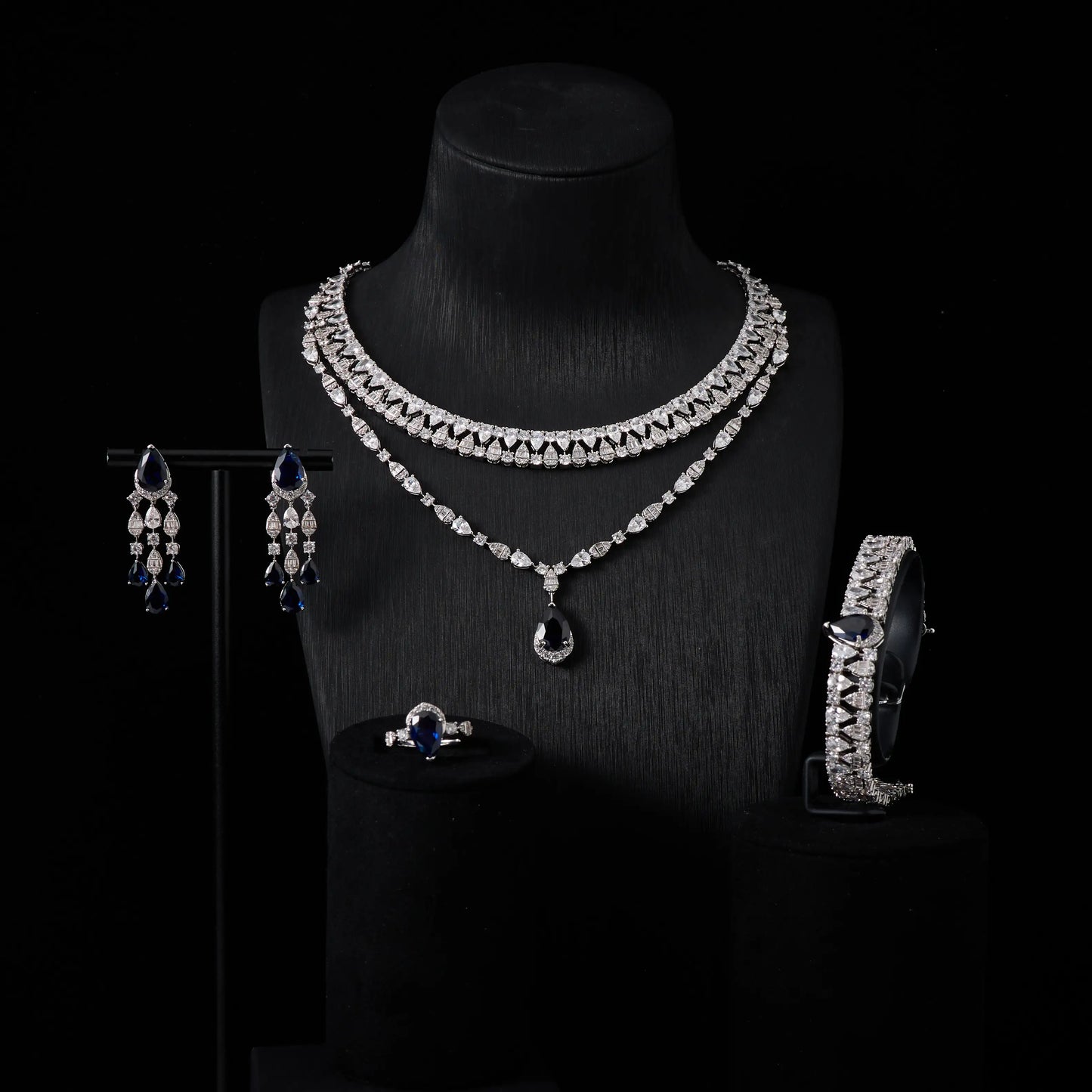 00039 Bridal Women jewelry Set Double Layer Necklace Set Cubic Zircon Wedding  Jewellery Set Dubai Saudi EngagementAccessories
