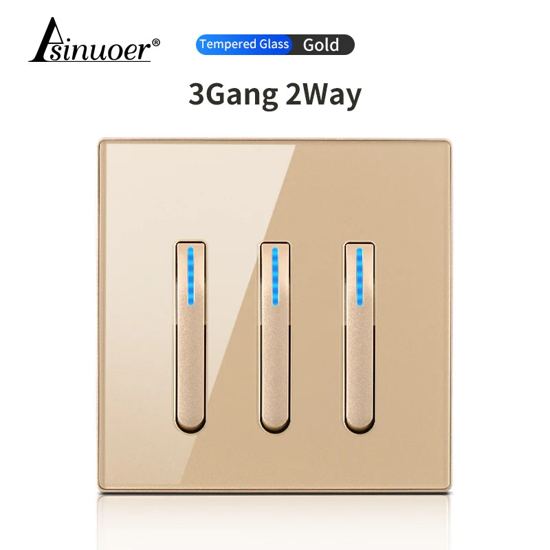 Glass Panel Wall Switch LED European 16a Socket Retro Toggle Light Switch EU UK Standard 2way Socket 1-4gang USB Home Decoration