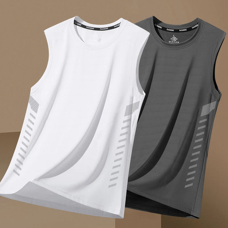Men's Summer New Sle Qui Dry Sport Vest Loose Ice Silk Svel T-irt Fitn Training Running Baskeall American Sle