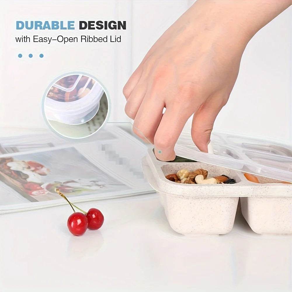 Premium Wheat Straw Bento Box - 4-Compartment Lunch Container with Clear Lid, Dishwasher Safe for School/Office/Travel - AIAZ