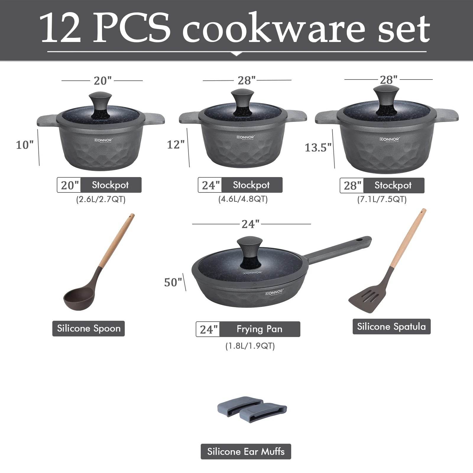 DONNOR Kitchen Cooking Set 12 Pcs Pots and Pans Set Non-toxic Healthy Pots and Pans Set Non Stick Saucepans Steamer Set - AIAZ