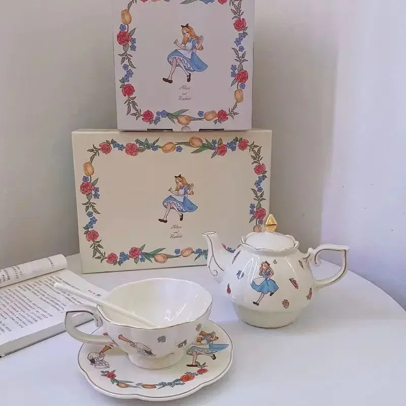 Luxury Ceramic Teapot Gift Box Cup and Pot Girl and Rabbit Ceramic Teapot Coffee Cup Dish Set Birthday Gift  for Tea Lovers