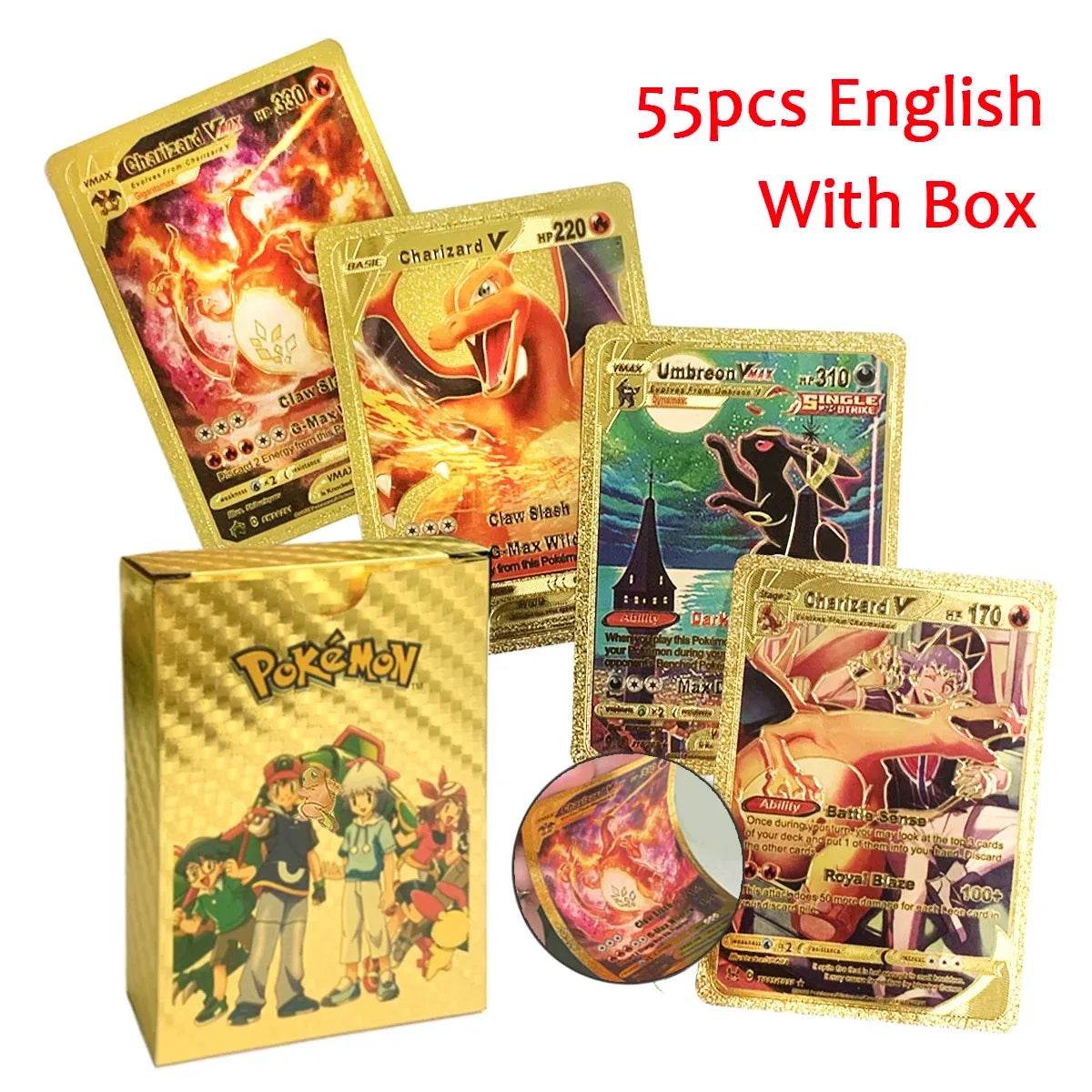 Pokemon Cards Vmax GX Gold Foil Flash Card English Spanish Colorful Pikachu Charizard French German Game Battle Collection Cards - AIAZ