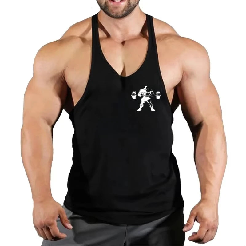 2025 - Men's Cotton Y-Back Vest "Lift Heavy Repeat" Graphic - Breathable Sleeveless for Gym Bodybuilding & Fitness