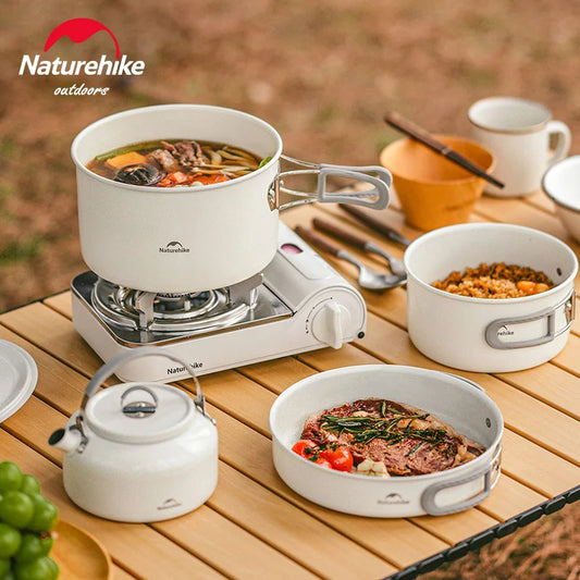 Naturehike Camping Cookware Ceramic Non-Stick Set Lightweight Portable Tableware Kettle Frying Pan Pot Cookset Kitchen Utensils