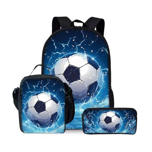 New Football Pattern Three Piece Set Backpacks for Boy and Girls Best Gifts 3D Cartoon School Backpack for Children - AIAZ