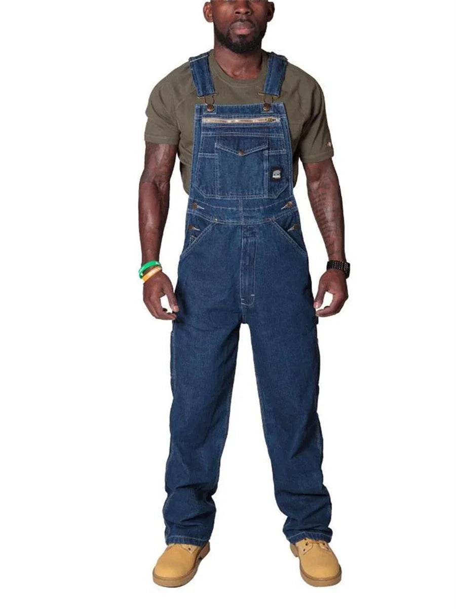 Mens Jeans Cargo Trousers Overalls for Men Fashion Denim Jumpsuit Oversized Bib Pants Men's Clothing Straight Streetwear - AIAZ