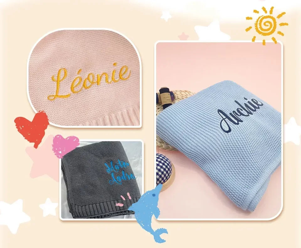 Personalized Name Baby Knitted Blanket Set Infant Cotton Blanket with Soft Comforter Toy&Percifer Baby Shower Gifts Bith Gift