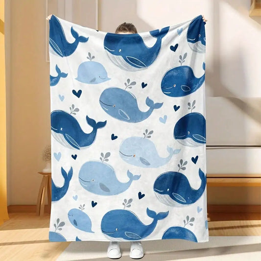 1 Piece Whale Ocean Animal Print Flannel Blanket - Super Soft, Washable And Lightweight, Perfect For Sofa, Bed, Office - Warm