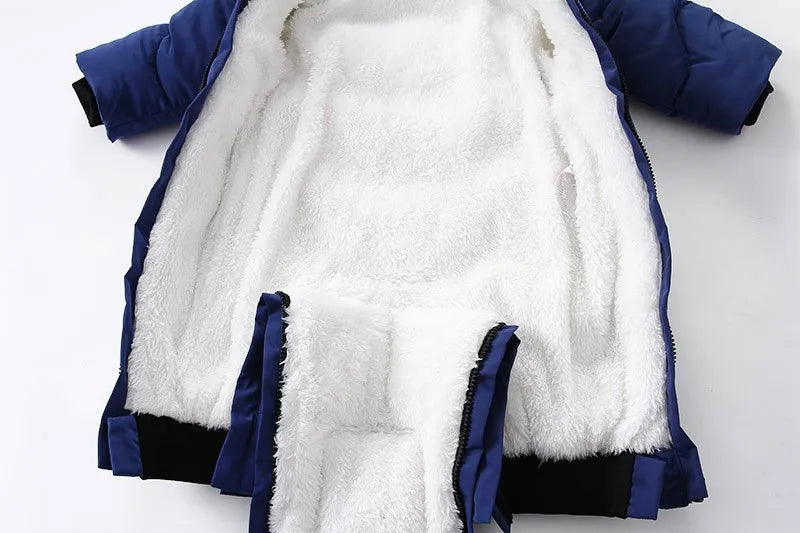 2024 New Winter Baby Rompers Thick Warm Infant Hooded Inside Fleece Jumpsuit Newborn Boy Girl Overalls Toddler Clothing Set