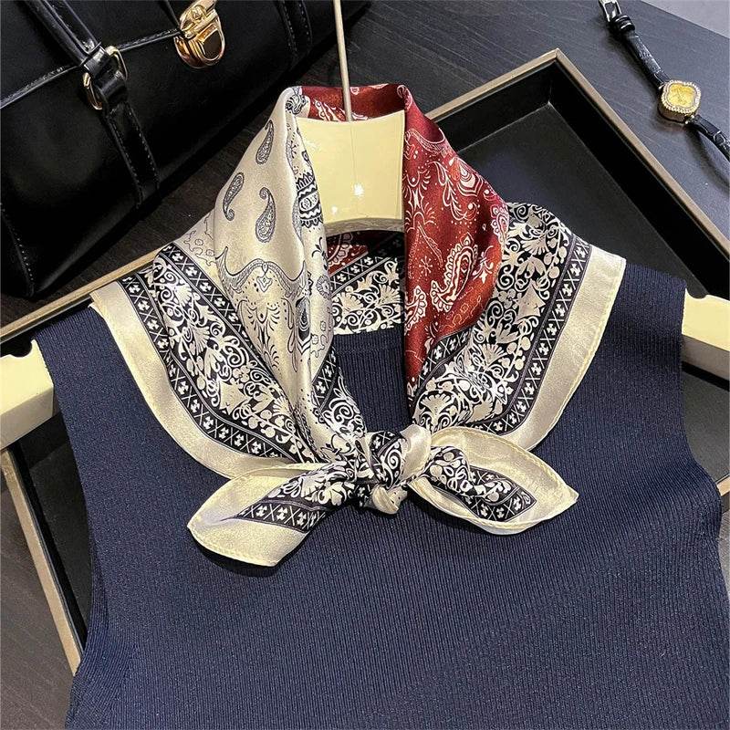 100% Silk Scarf Bandana Women Square Scarves Wrap Kerchief Paisley Mulberry Silk Bag Handle Tie Fashion Luxury Headband Hijab - AIAZ
