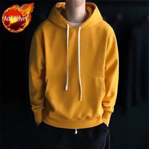 Male Clothes Hooded Solid Sweatshirt For Men No Logo Hoodies Yellow Designer Sweat Shirt Simple Elegant Hot Low Price New In S - AIAZ