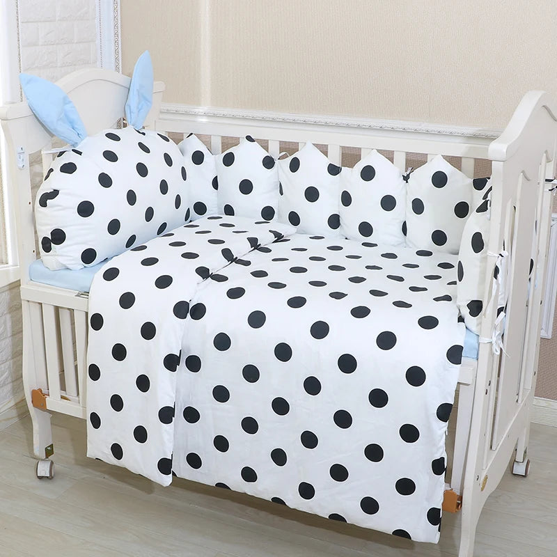 100% Cotton Crib Bed Linen Kit,Crown Design Baby Crib Bedding Set,Baby Bedding Set Includes Bumpers+Pillow+Quilt+Mattress cover