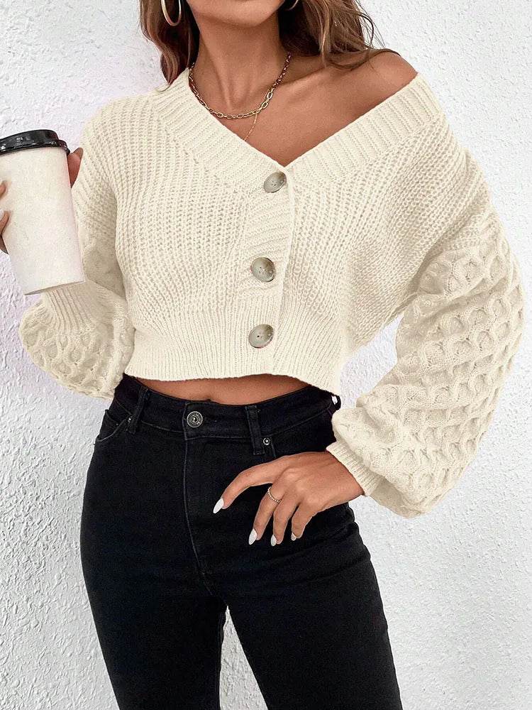 Women's Knitted Cardigan Sweater Autumn Winter Twist Knit Open Front with Buttons Fashionable Warm Top - AIAZ