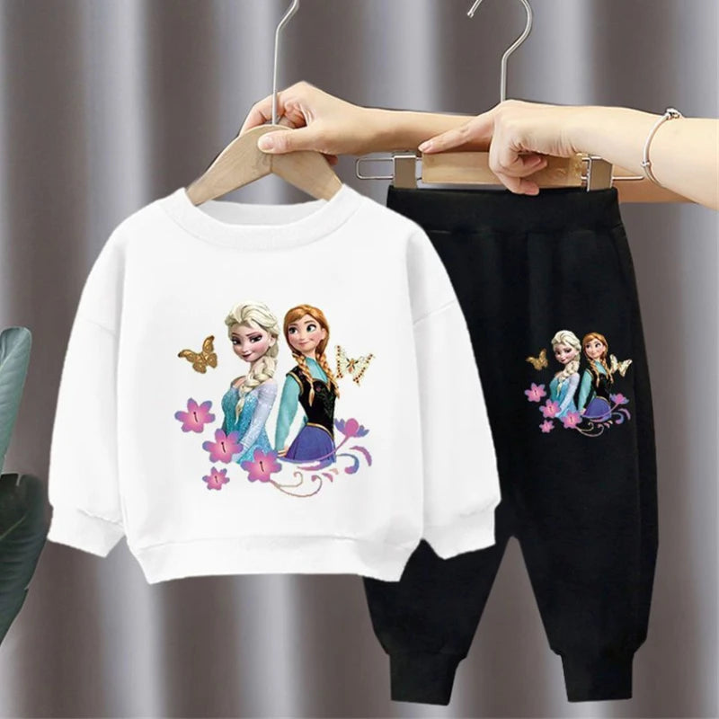 Autumn New Elsa Princess Sweatshirt and Sweatpant 2pcs Set for Children Clothing Sets Girls Pullover Two Piece Suit Tracksuit