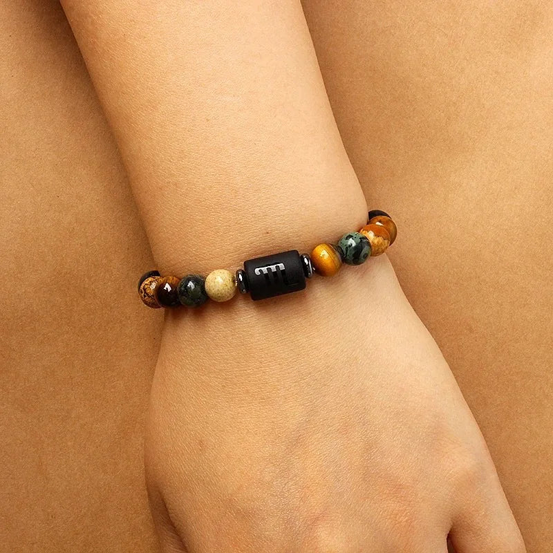 12 Constellation Natural Stone Beads Tiger Eye Stone Bracelets For Men Women Zodiac Signs Bracelet Aries Taurus Charm Bracelet