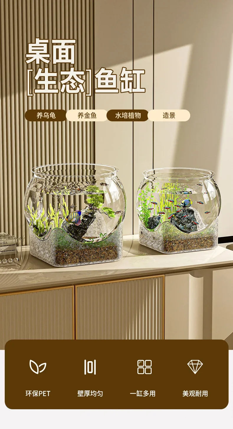 Plastic Sturdy Nicely Betta Fish Bowl Small Aquariums for Small Ornamental Fish and Reptiles High Transparency Glass Good View