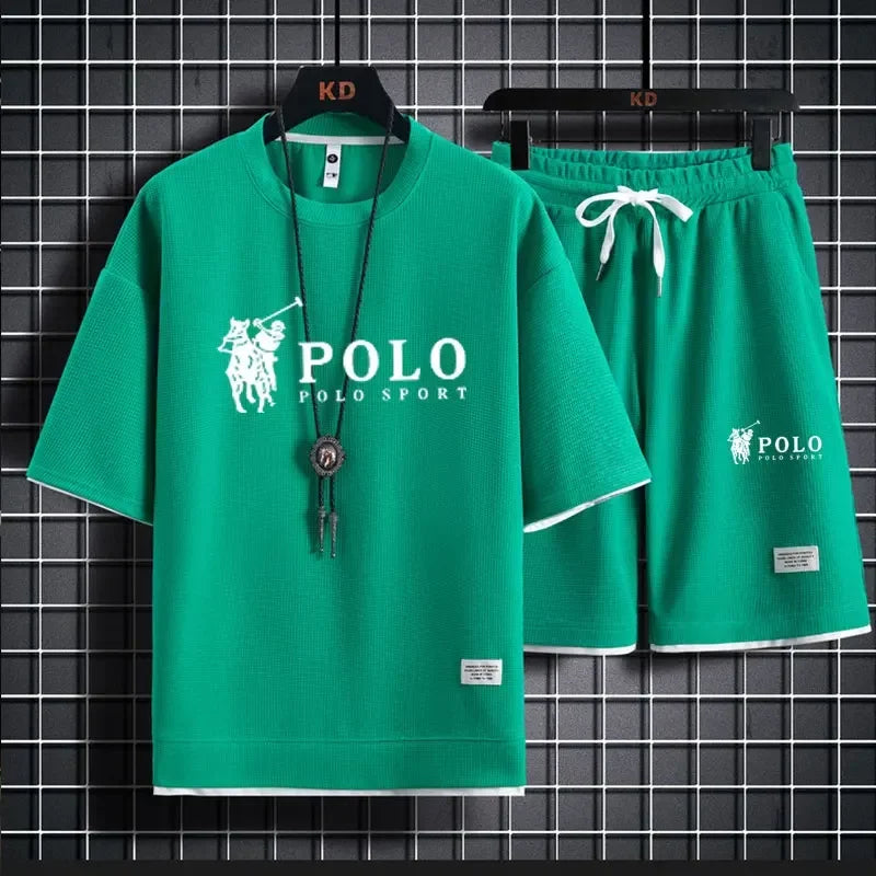 "2025 Men's Short-sleeved T-shirt + Sports Shorts Two-piece Summer Fashion Breathable Fitness Casual Jogging Set.
