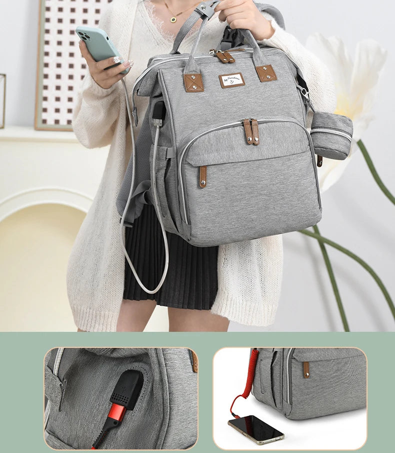 Fashion Mommy Diaper Bags with Diaper Pad Nursing Bags Maternity USB Multifunctional Portable Large Baby Stroller Hanging Bag