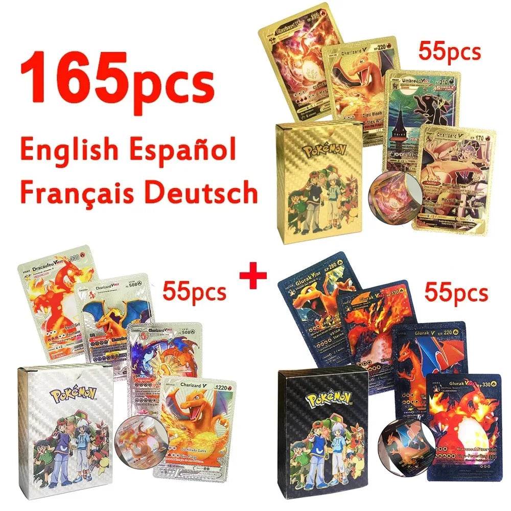Pokemon Cards Vmax GX Gold Foil Flash Card English Spanish Colorful Pikachu Charizard French German Game Battle Collection Cards - AIAZ
