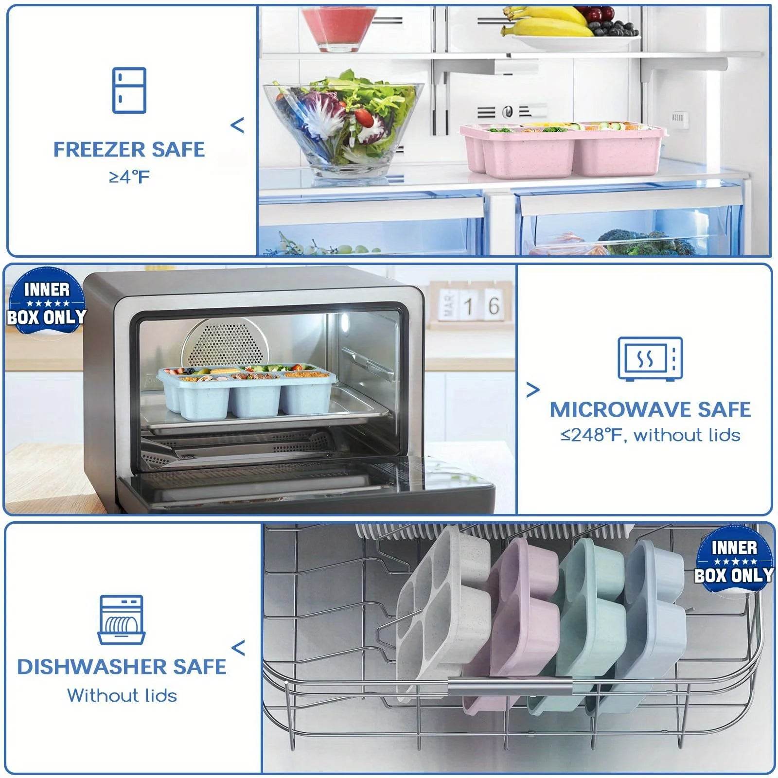 1pc Bento Lunch Box Reusable Lunch Box Kids with 5 Compartments Meal Prep Containers With Transparent Lids for Kids and Adults - AIAZ