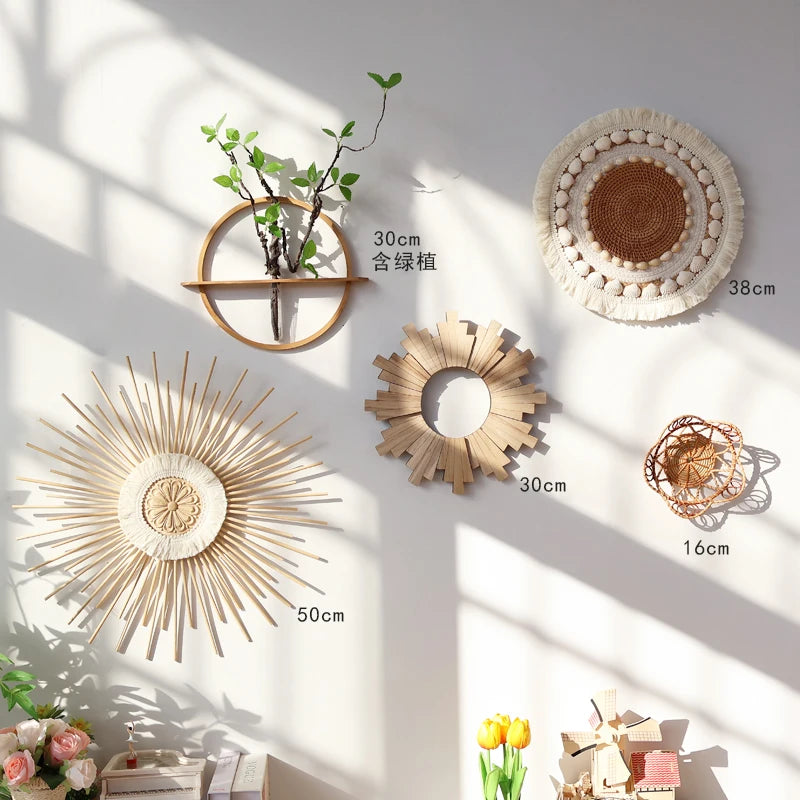 Bohemian Wall Decorations, Woven Grass and Rattan Wall Ornaments, Wall Decorations for Restaurant Background Walls
