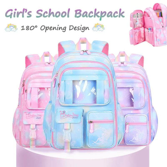 School Backpacks for Girls Child Cute Candy Color Shoulder Bag with Large Capacity Side-Open Backpack - AIAZ