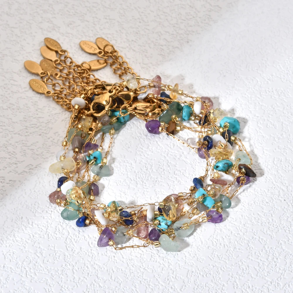 Irregular Natural Stone Stainless Steel Chain For Women Gilrs Gold Color Bracelet Femme Summer Jewelry Gift Adjustable for Women