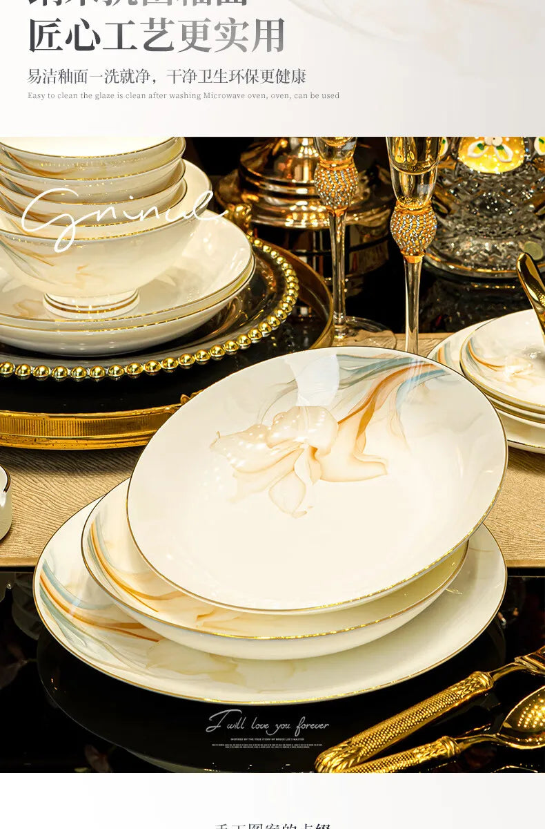 2025 New Jingdezhen High-end Bowl Plate Tableware Set For Housewarming Gift Bone China Bowl, Chopsticks Plate Set Gift Giving