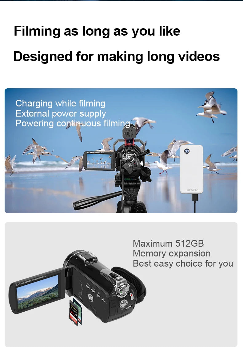 Live Streaming Camera 4K Digital Camcorder Ordro AC5PLUS 12X Optical Zoom for YouTube Vlog Church Wedding Videos Home Use
