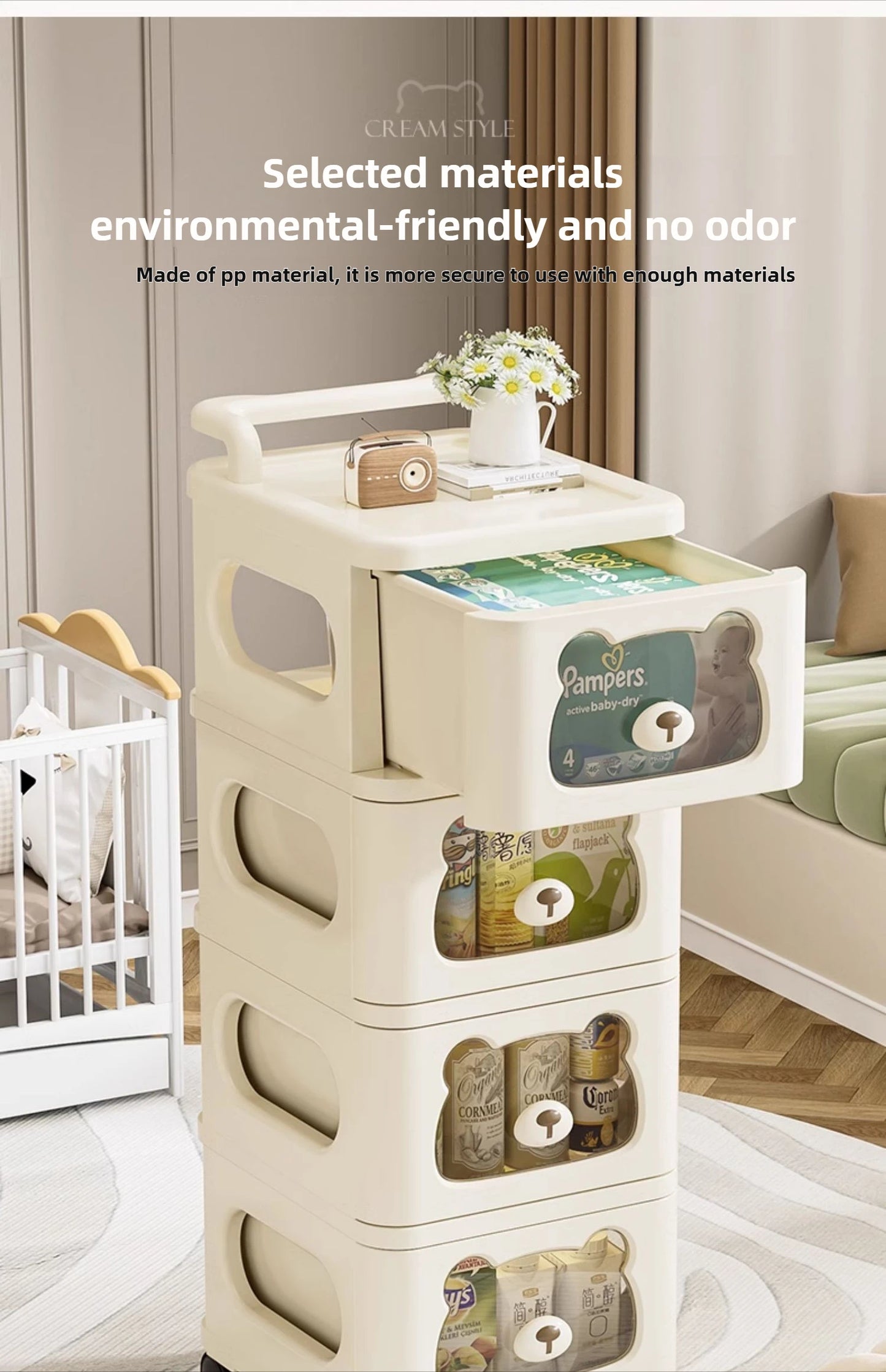 Household handcart baby snack toy storage rack, multi-layer drawer style storage rack, movable storage cabinet