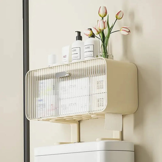 No Drill Wall Mounted Toilet Rack for Bathroom Cabinet Shelf, Plastic Storage Stand, Shower Organizer, Bath Holder Accessories