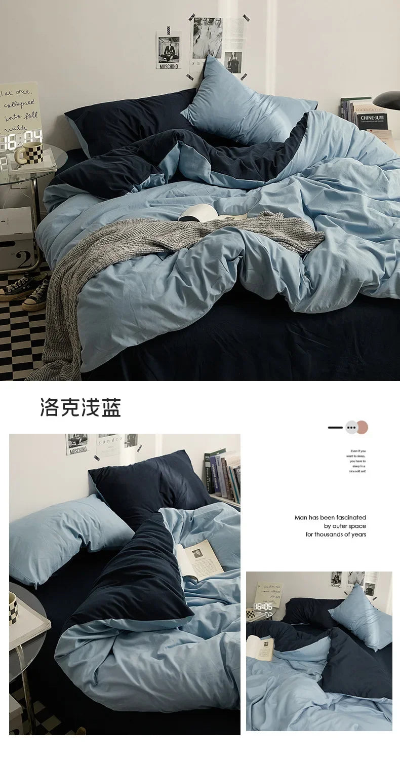 High Quality Solid Color Double Washed Cotton Bedding 4 Pieces Set Student Dormitory Bed Linen Duvet Set Bed Suit