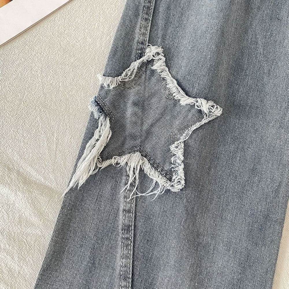 Denim Popular Ins Fashion Korean WIth Star Spring Autumn New High Waist Straight Leg Loose Fitting Jeans - AIAZ