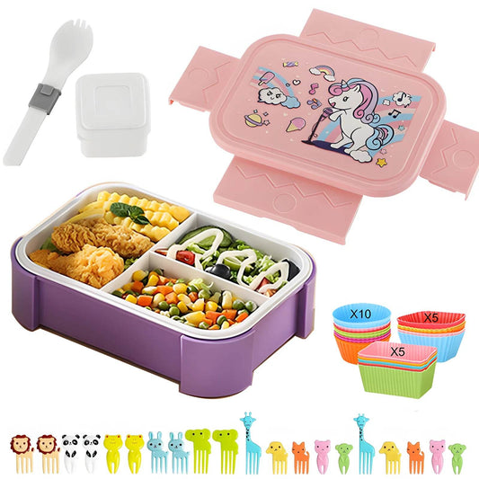 School Lunch Bento Box With Fruit Forks Lunch Box Accessories for Kids BPA Free Titanium Chirldren Food Snack Container - AIAZ